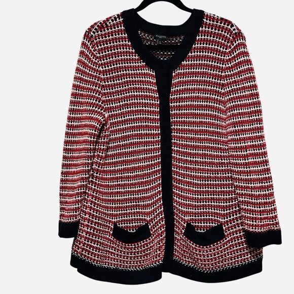 Talbots Red White Blue Button Front Cardigan Sweater Chunky Knit Womens size 1X - Picture 1 of 9